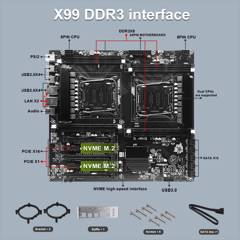 Placa base de Cpu de doble enc - X99 Dual Cpu Motherboard Combo reseña y precio